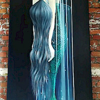 Black Mermaid Letting Go 80cm/230cm Olieverf op doek